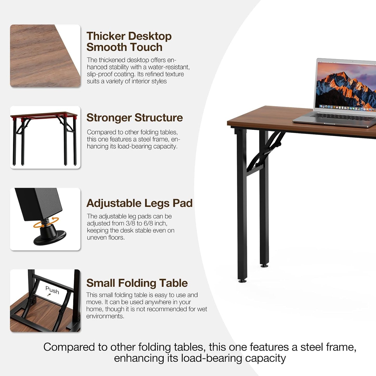 TEMI Small Computer Desk Folding Table - 35.8" Foldable Office Desk