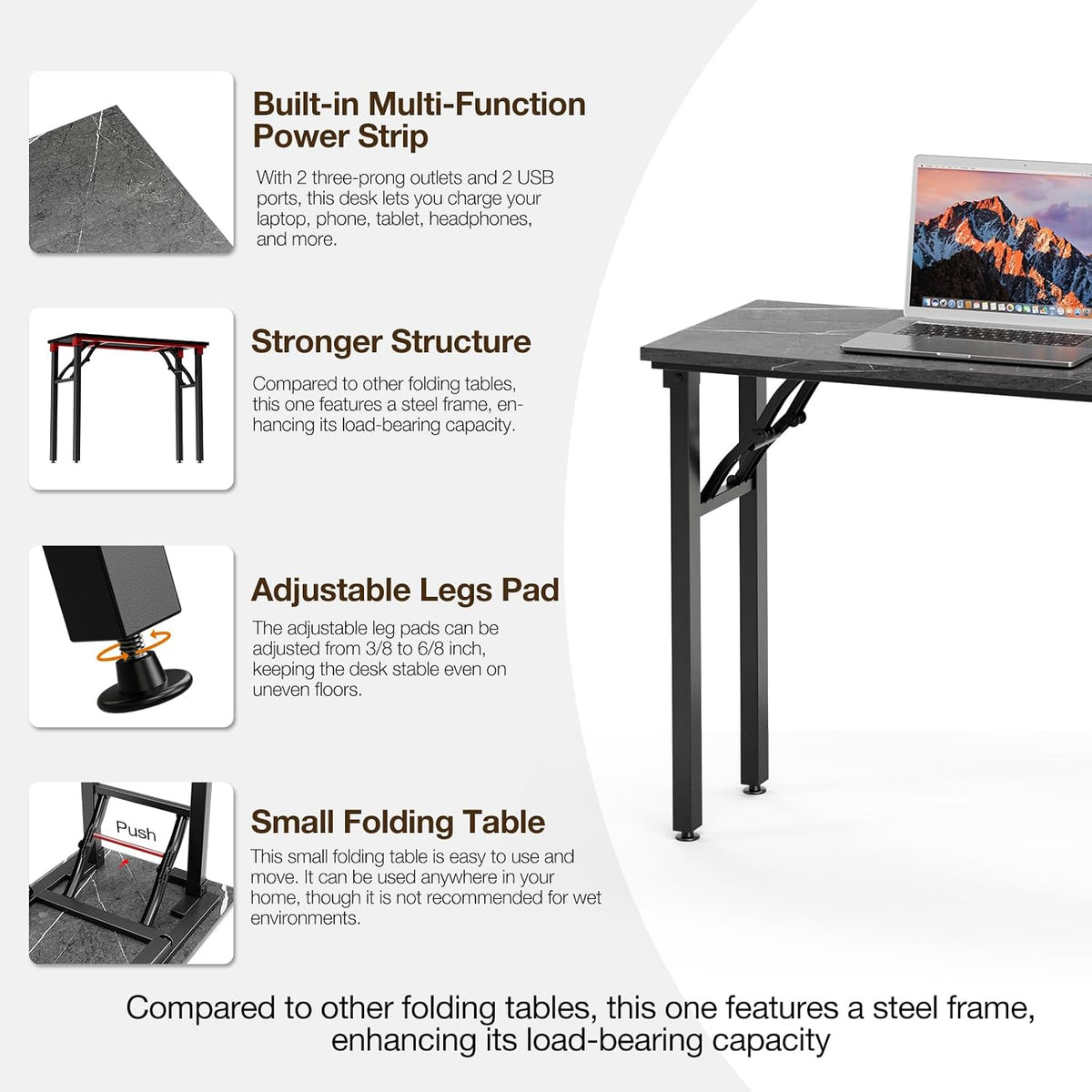 TEMI Small Computer Desk Folding Table - 35.8" Foldable Office Desk