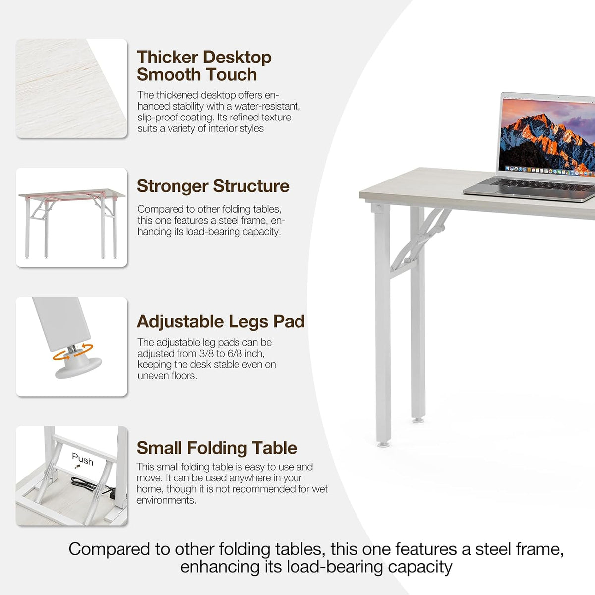 TEMI Small Computer Desk Folding Table - 35.8" Foldable Office Desk