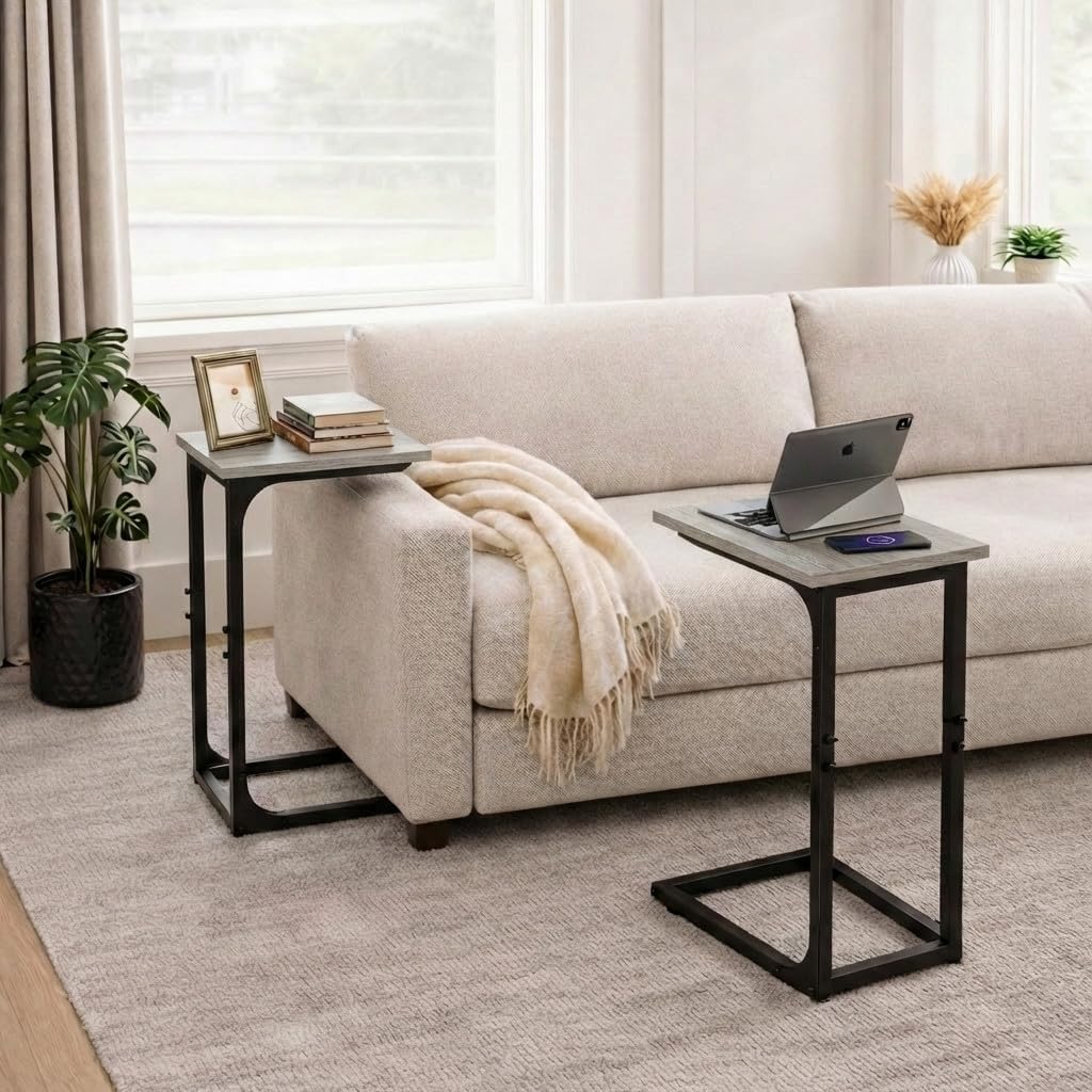 TEMI C Shaped End Table for Couch - Small Side Table and TV Tray for Eating or Laptop
