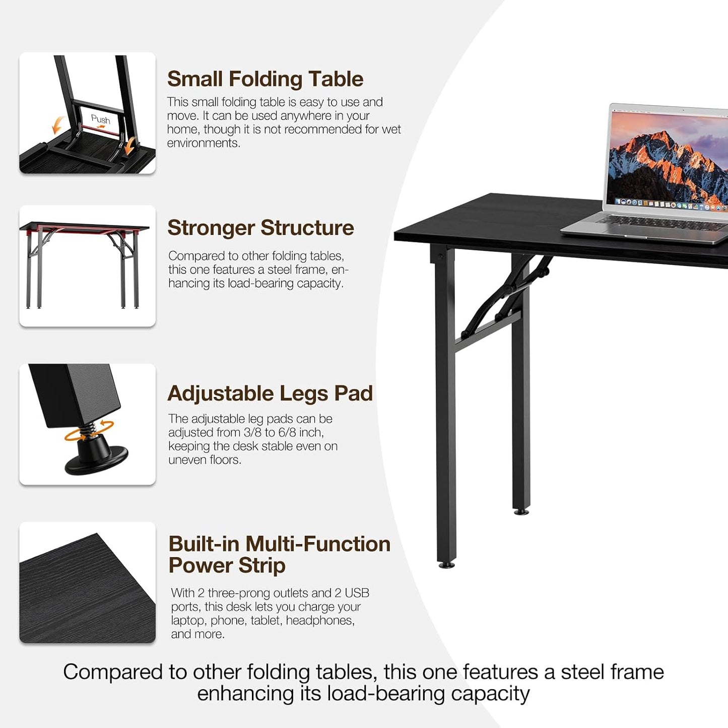 TEMI Small Computer Desk Folding Table - 35.8" Foldable Office Desk
