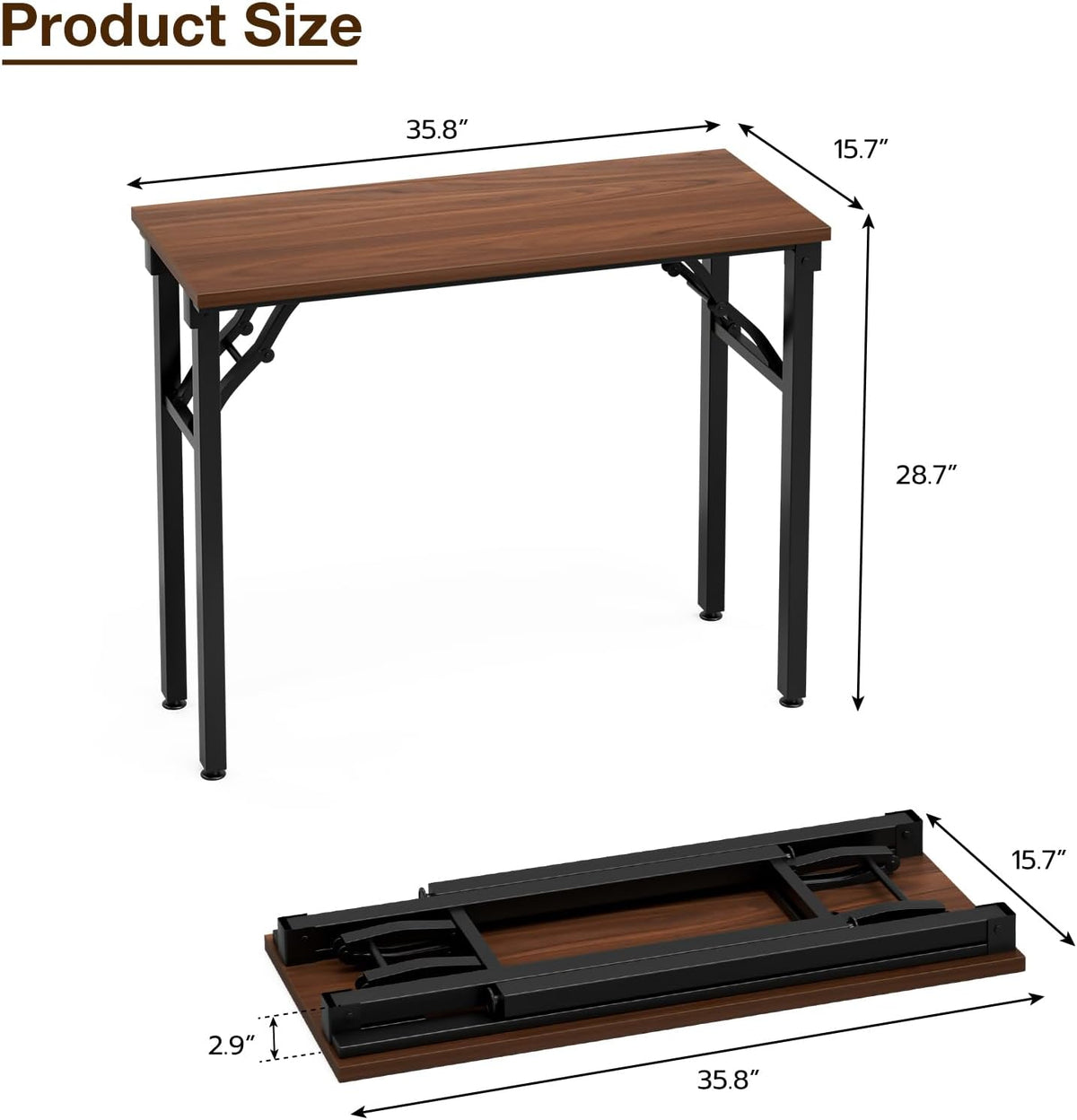 TEMI Small Computer Desk Folding Table - 35.8" Foldable Office Desk