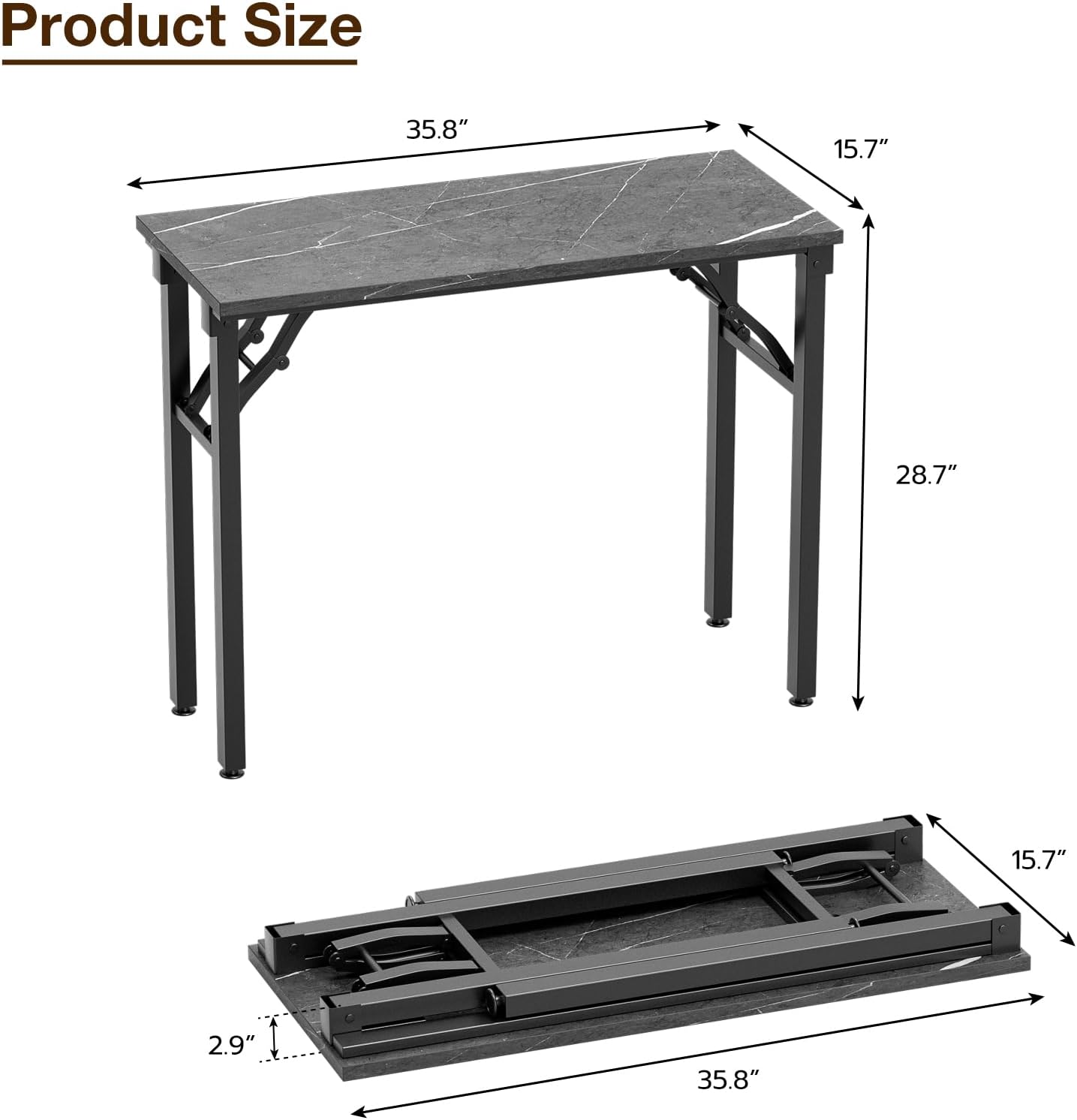 TEMI Small Computer Desk Folding Table - 35.8" Foldable Office Desk