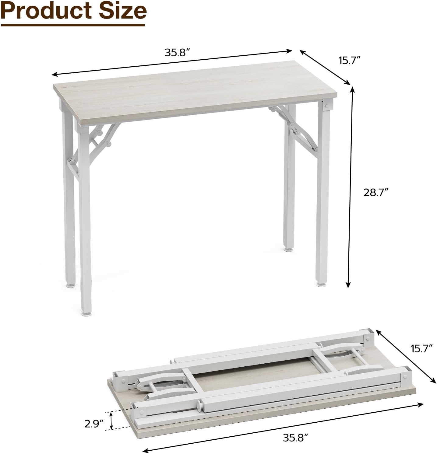 TEMI Small Computer Desk Folding Table - 35.8" Foldable Office Desk