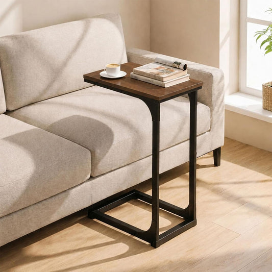 TEMI C Shaped End Table for Couch - Small Side Table and TV Tray for Eating or Laptop