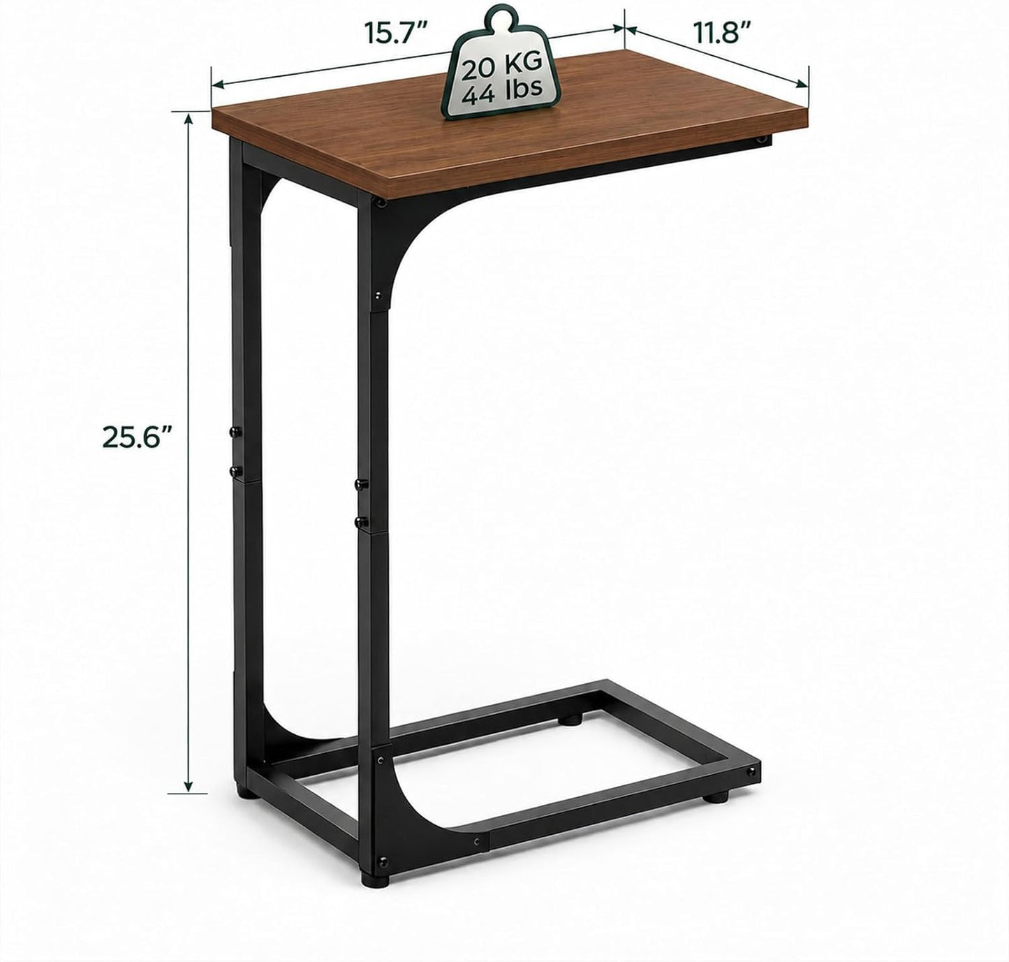 TEMI C Shaped End Table for Couch - Small Side Table and TV Tray for Eating or Laptop