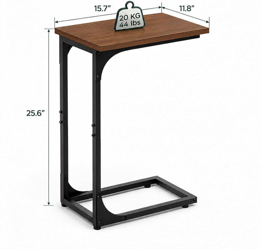 TEMI C Shaped End Table for Couch - Small Side Table and TV Tray for Eating or Laptop