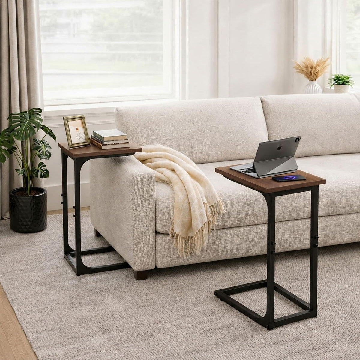 TEMI C Shaped End Table for Couch - Small Side Table and TV Tray for Eating or Laptop