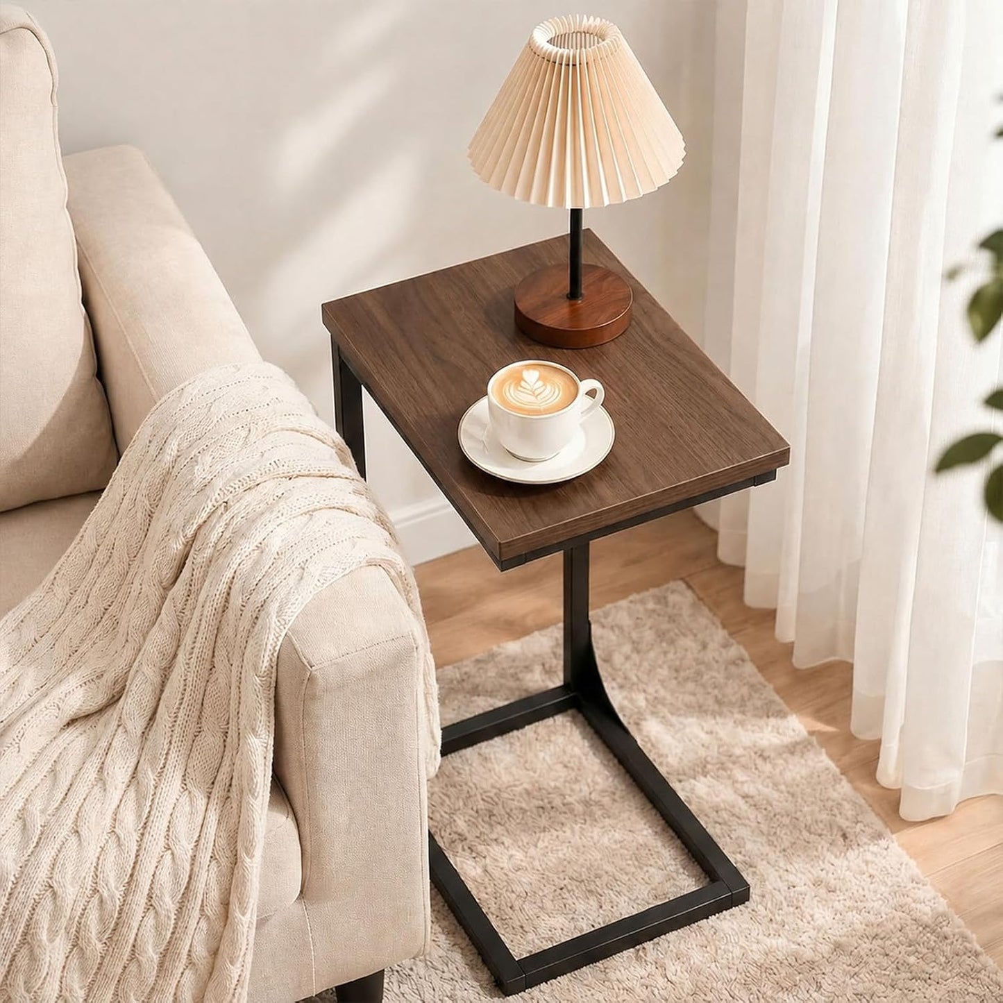 TEMI C Shaped End Table for Couch - Small Side Table and TV Tray for Eating or Laptop