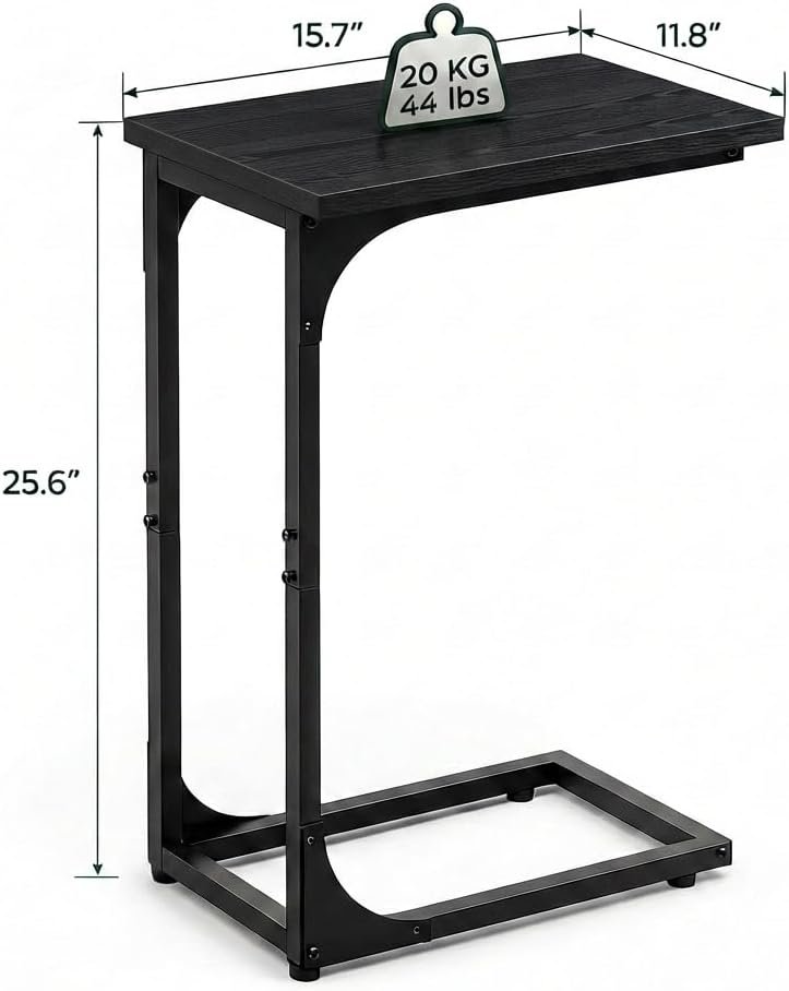 TEMI C Shaped End Table for Couch - Small Side Table and TV Tray for Eating or Laptop