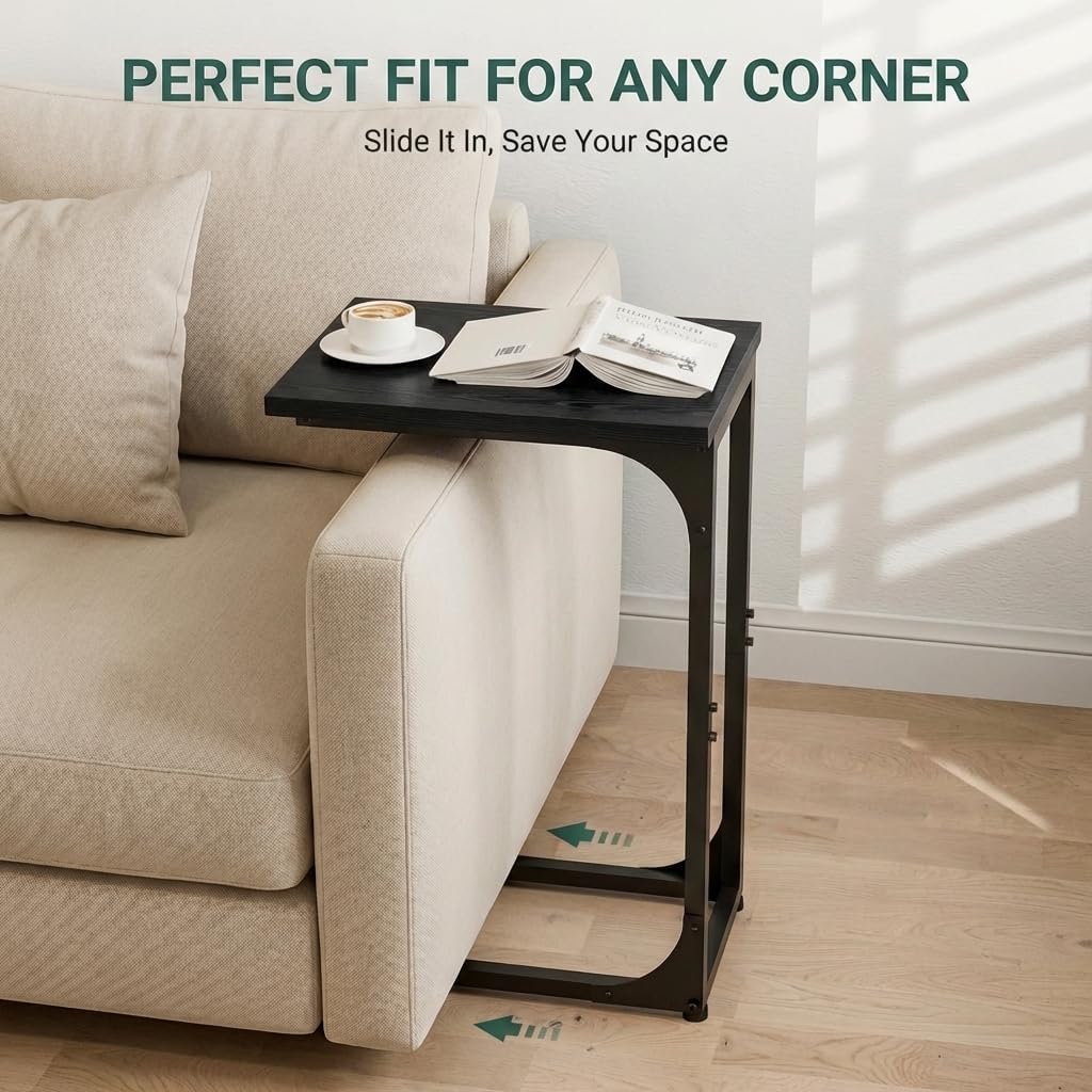 TEMI C Shaped End Table for Couch - Small Side Table and TV Tray for Eating or Laptop