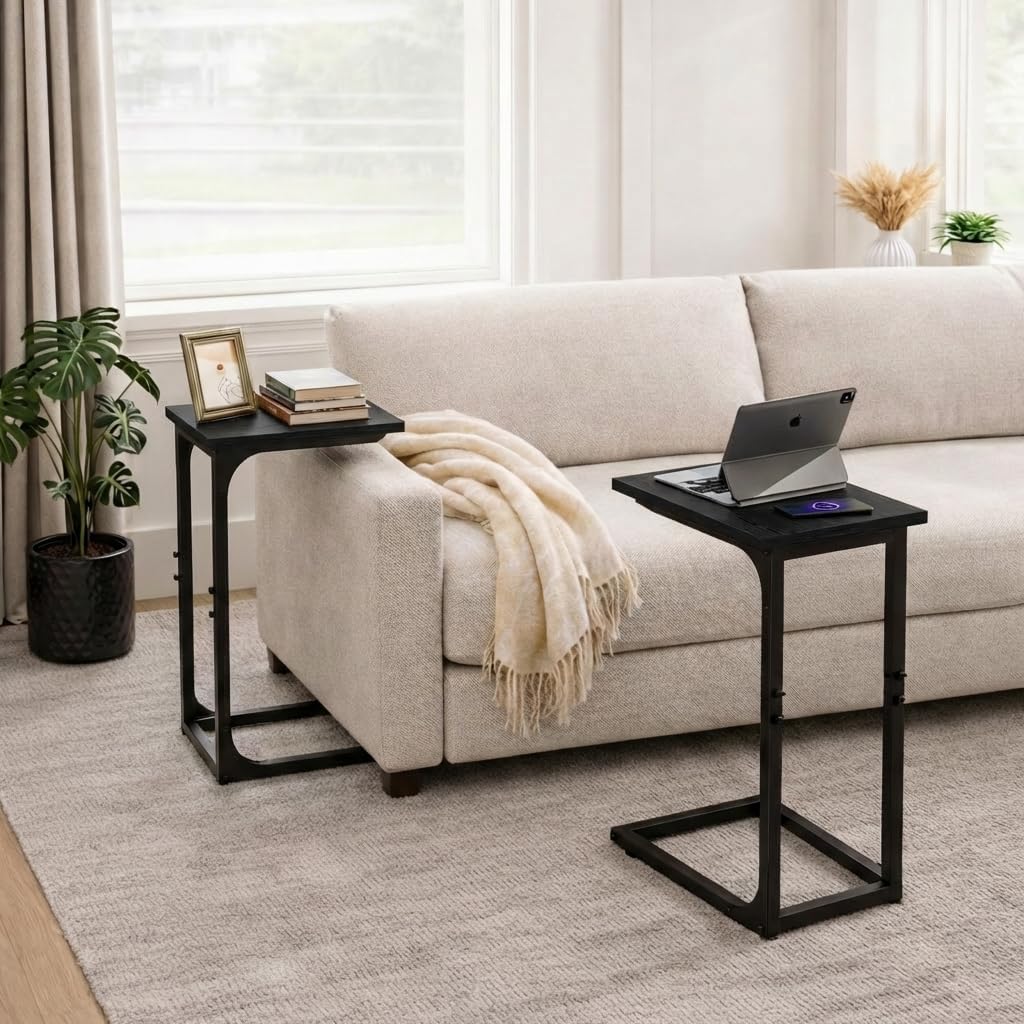 TEMI C Shaped End Table for Couch - Small Side Table and TV Tray for Eating or Laptop