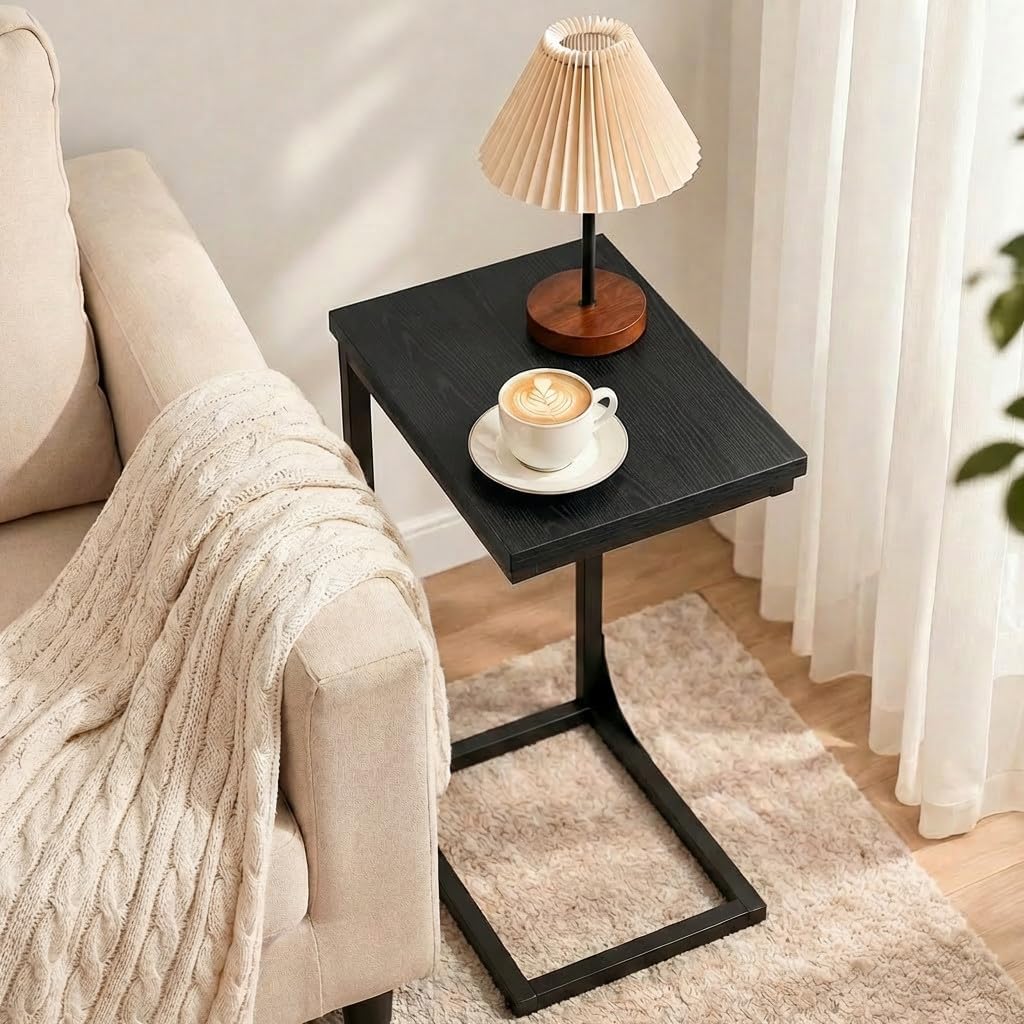 TEMI C Shaped End Table for Couch - Small Side Table and TV Tray for Eating or Laptop