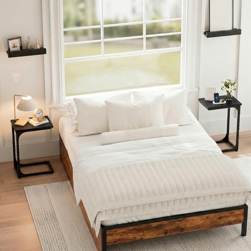 TEMI C Shaped End Table for Couch - Small Side Table and TV Tray for Eating or Laptop
