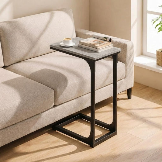 TEMI C Shaped End Table for Couch - Small Side Table and TV Tray for Eating or Laptop