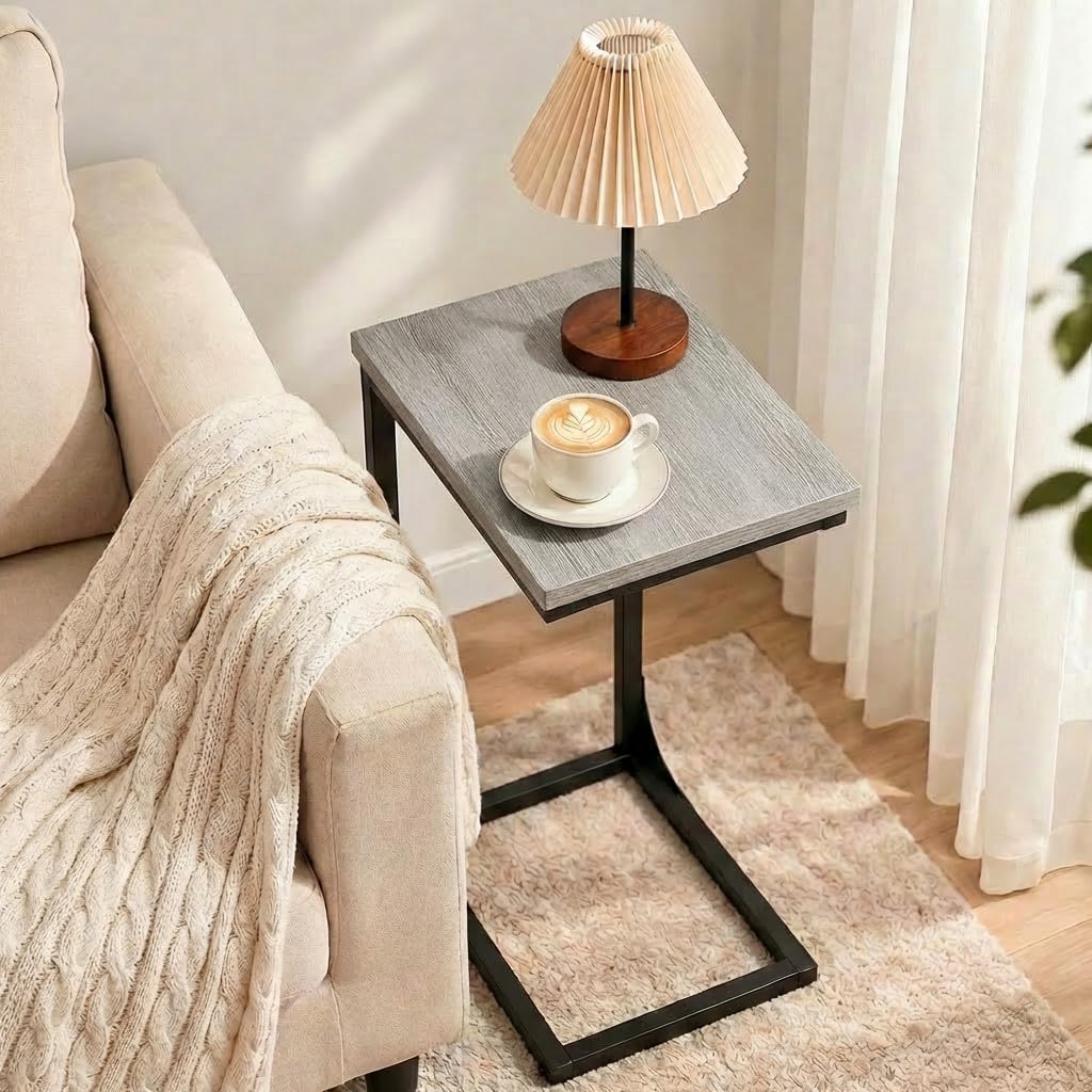 TEMI C Shaped End Table for Couch - Small Side Table and TV Tray for Eating or Laptop