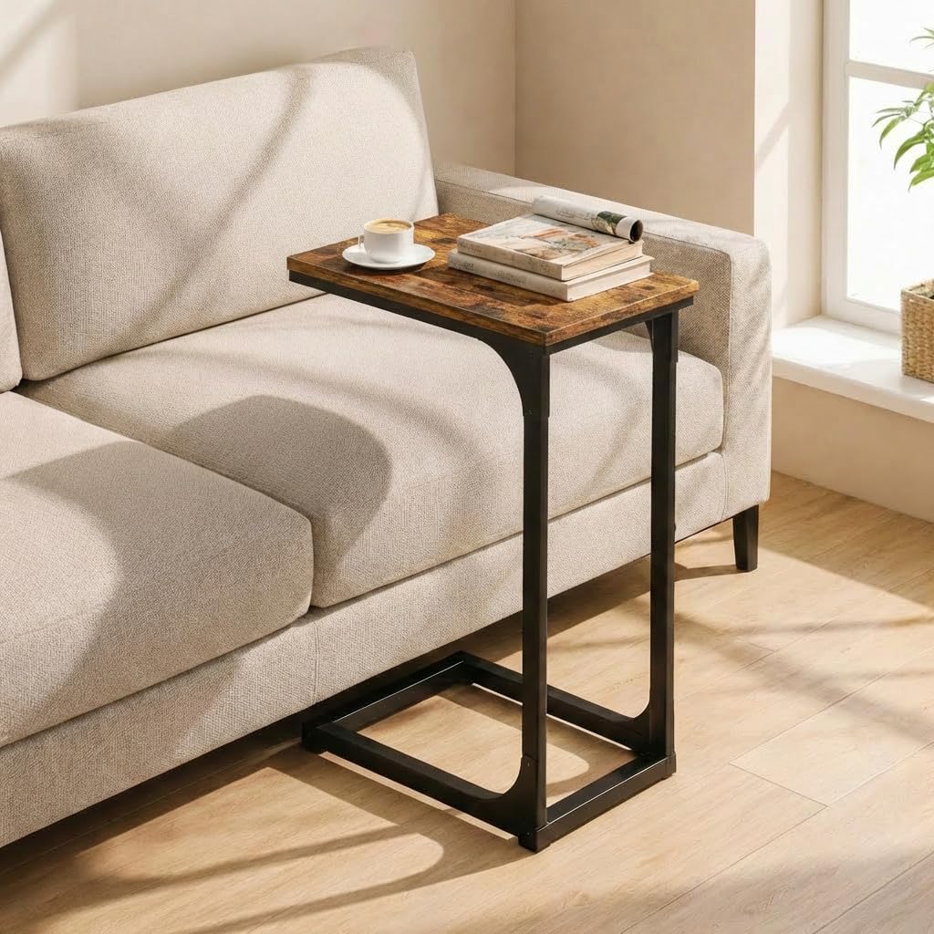 TEMI C Shaped End Table for Couch - Small Side Table and TV Tray for Eating or Laptop