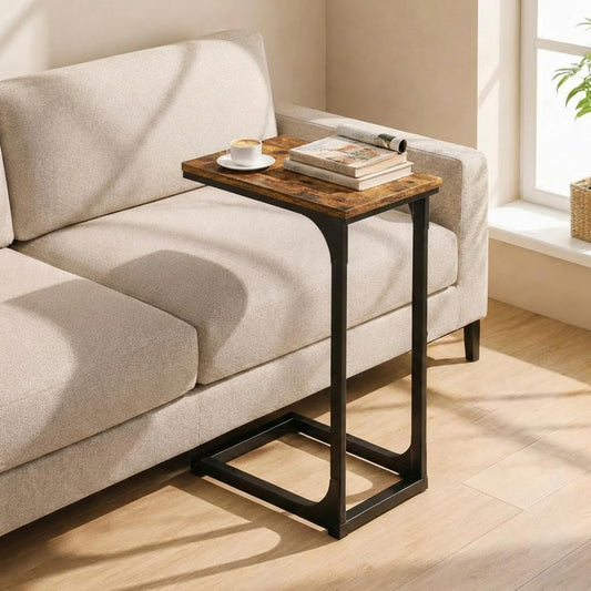 TEMI C Shaped End Table for Couch - Small Side Table and TV Tray for Eating or Laptop