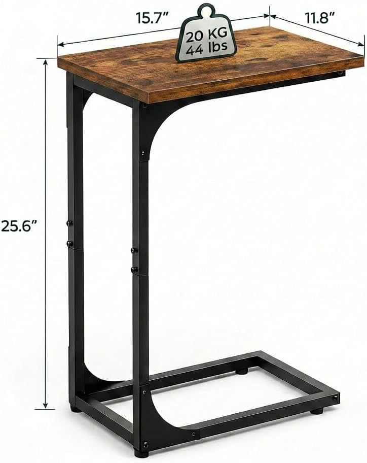 TEMI C Shaped End Table for Couch - Small Side Table and TV Tray for Eating or Laptop