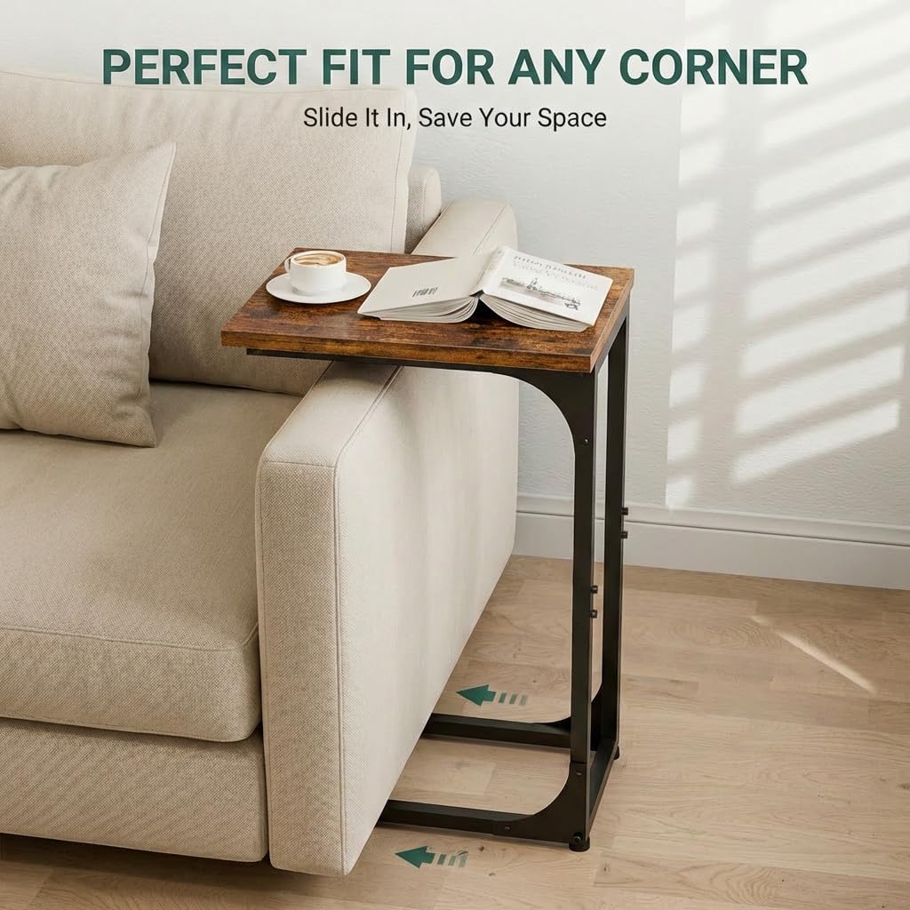 TEMI C Shaped End Table for Couch - Small Side Table and TV Tray for Eating or Laptop