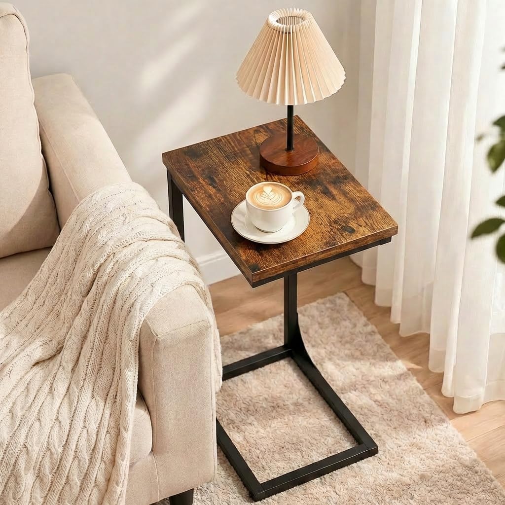 TEMI C Shaped End Table for Couch - Small Side Table and TV Tray for Eating or Laptop