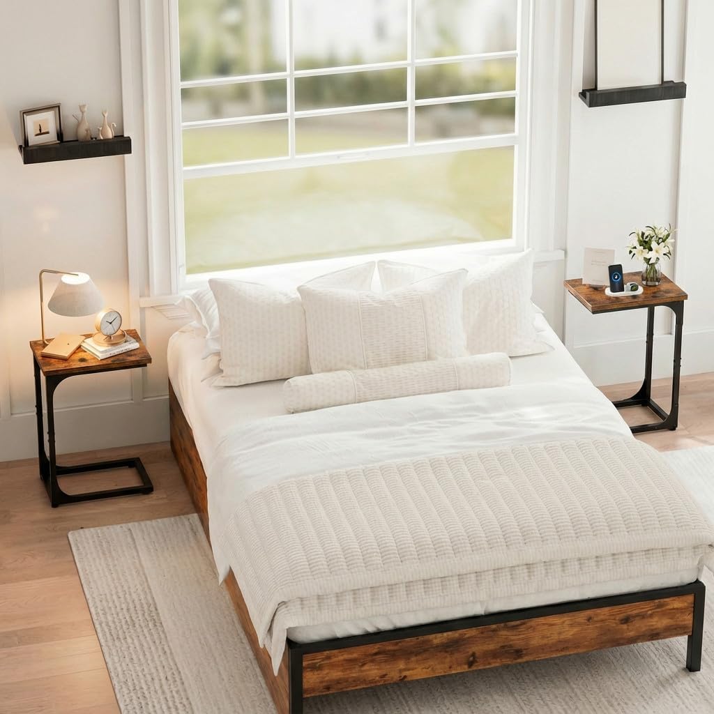 TEMI C Shaped End Table for Couch - Small Side Table and TV Tray for Eating or Laptop