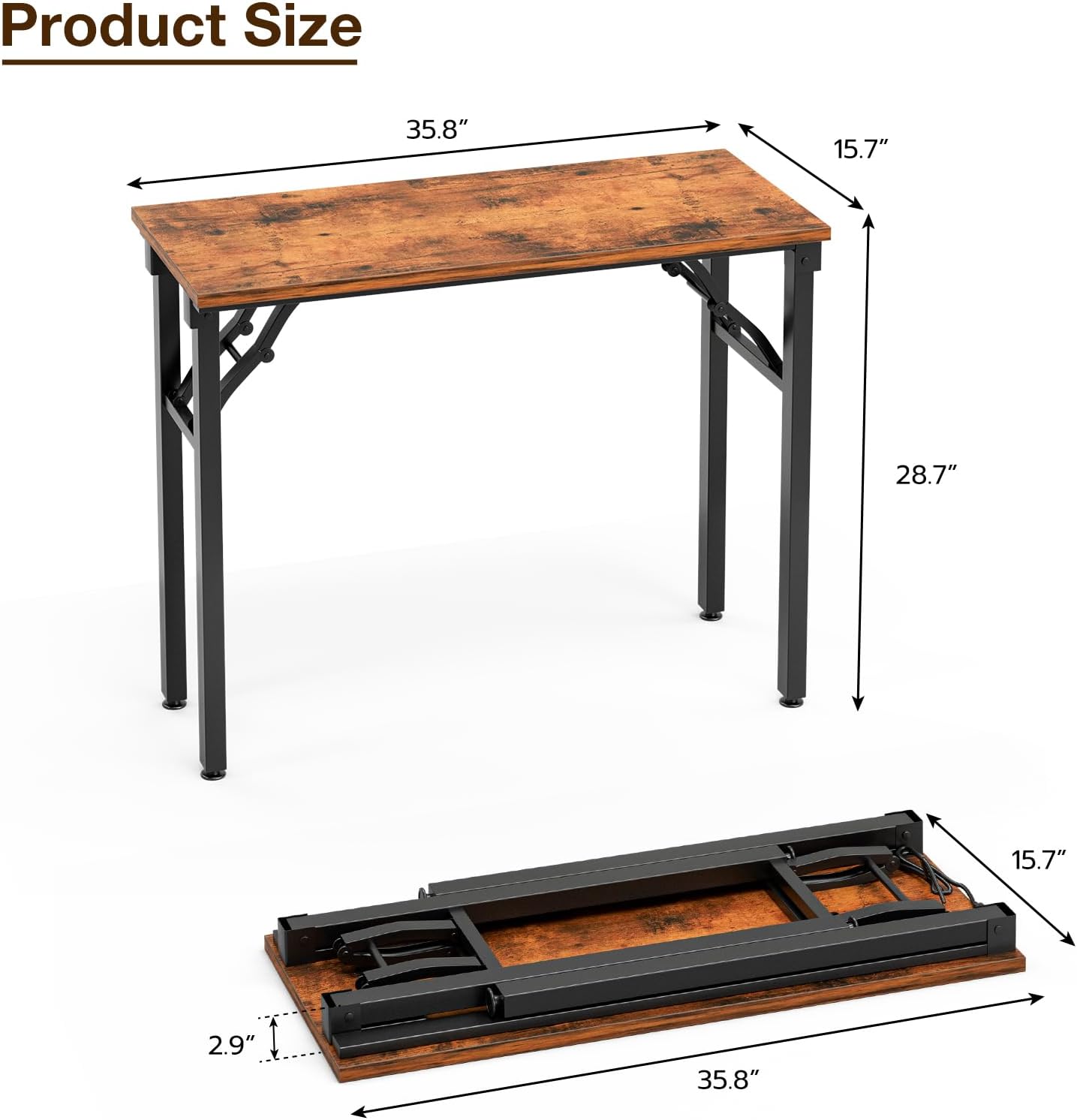 TEMI Small Computer Desk Folding Table - 35.8" Foldable Office Desk