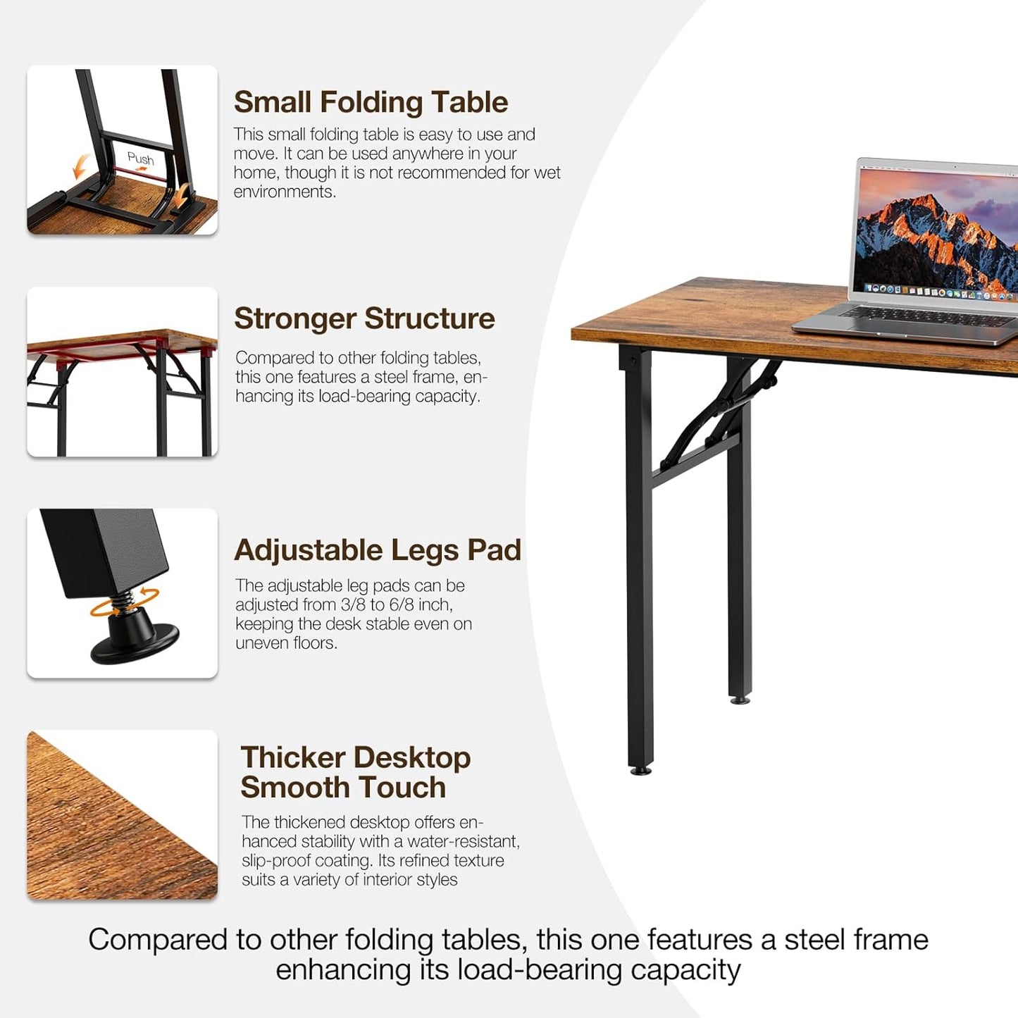 TEMI Small Computer Desk Folding Table - 35.8" Foldable Office Desk