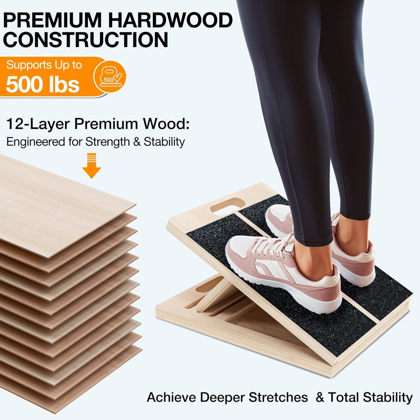 TEMI Slant Board for Calf-Stretching - Wooden Incline Wedge Stretcher for Squats