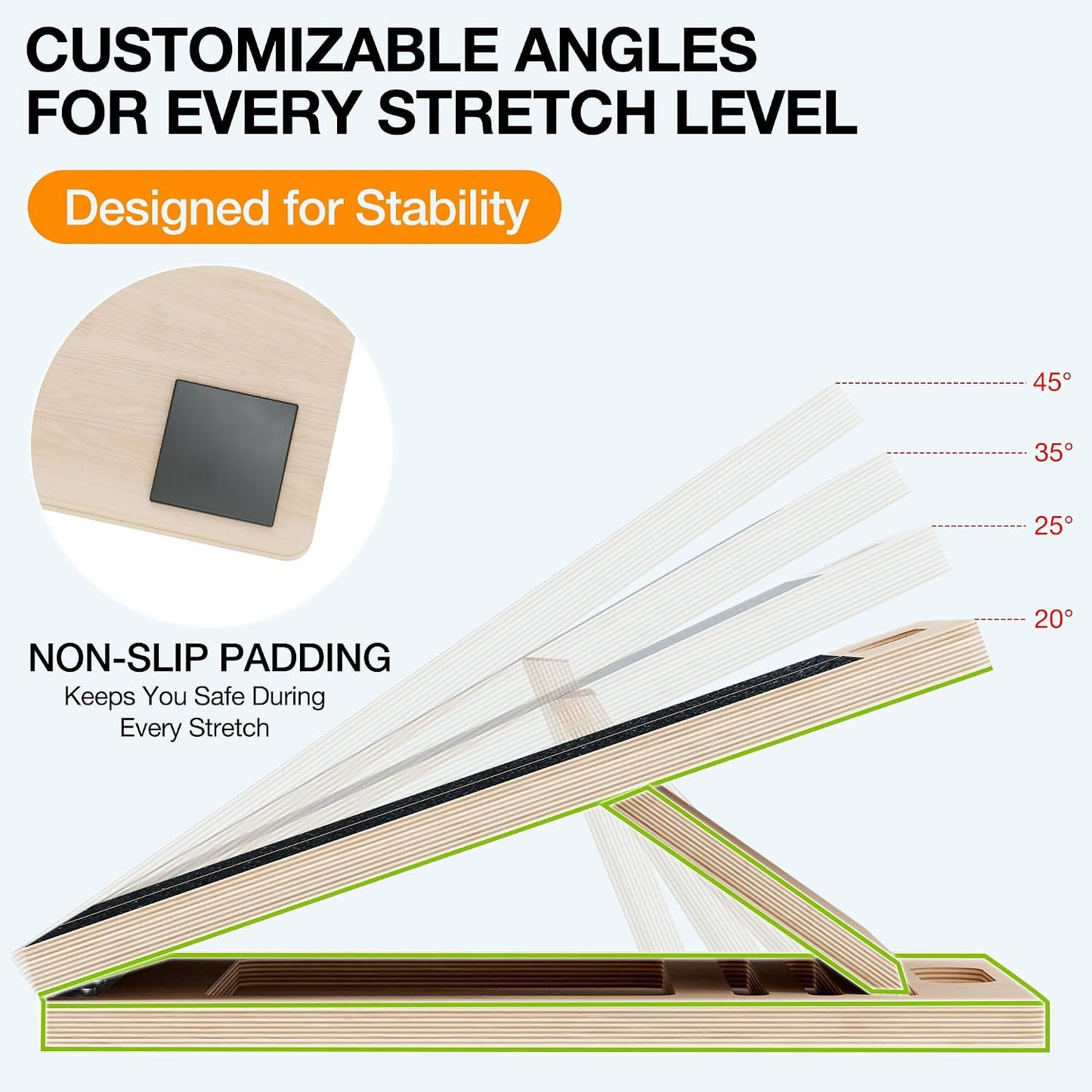 TEMI Slant Board for Calf-Stretching - Wooden Incline Wedge Stretcher for Squats