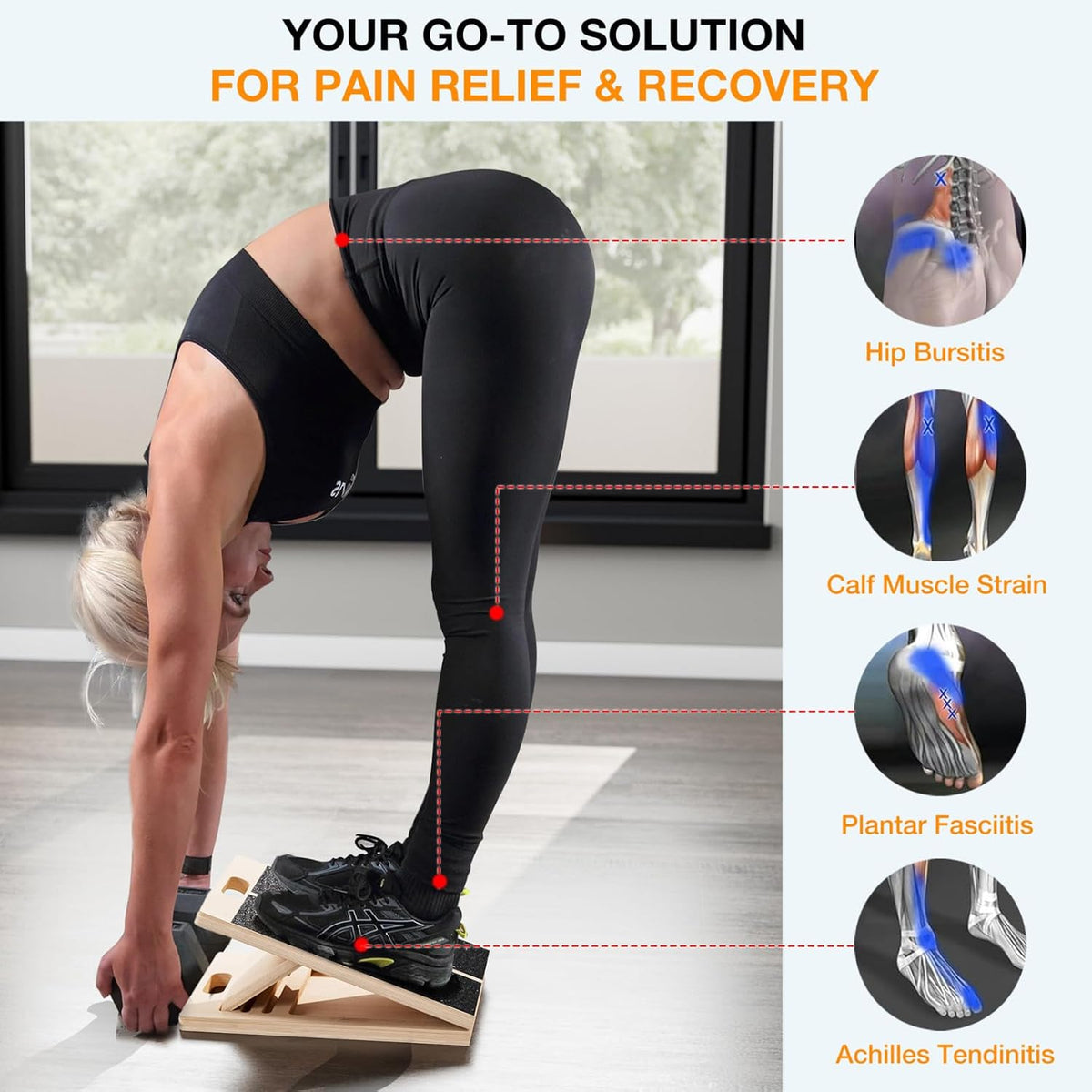 TEMI Slant Board for Calf-Stretching - Wooden Incline Wedge Stretcher for Squats