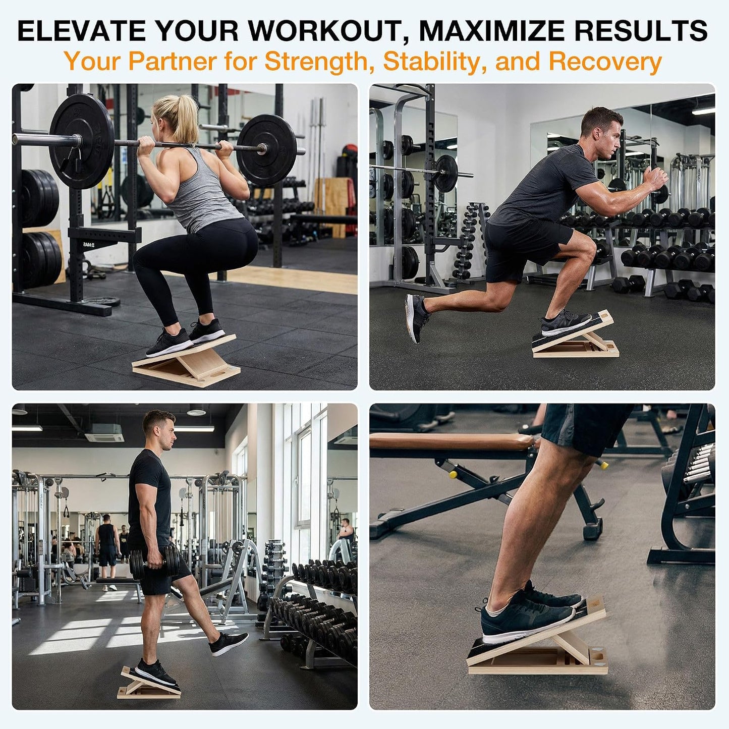 TEMI Slant Board for Calf-Stretching - Wooden Incline Wedge Stretcher for Squats