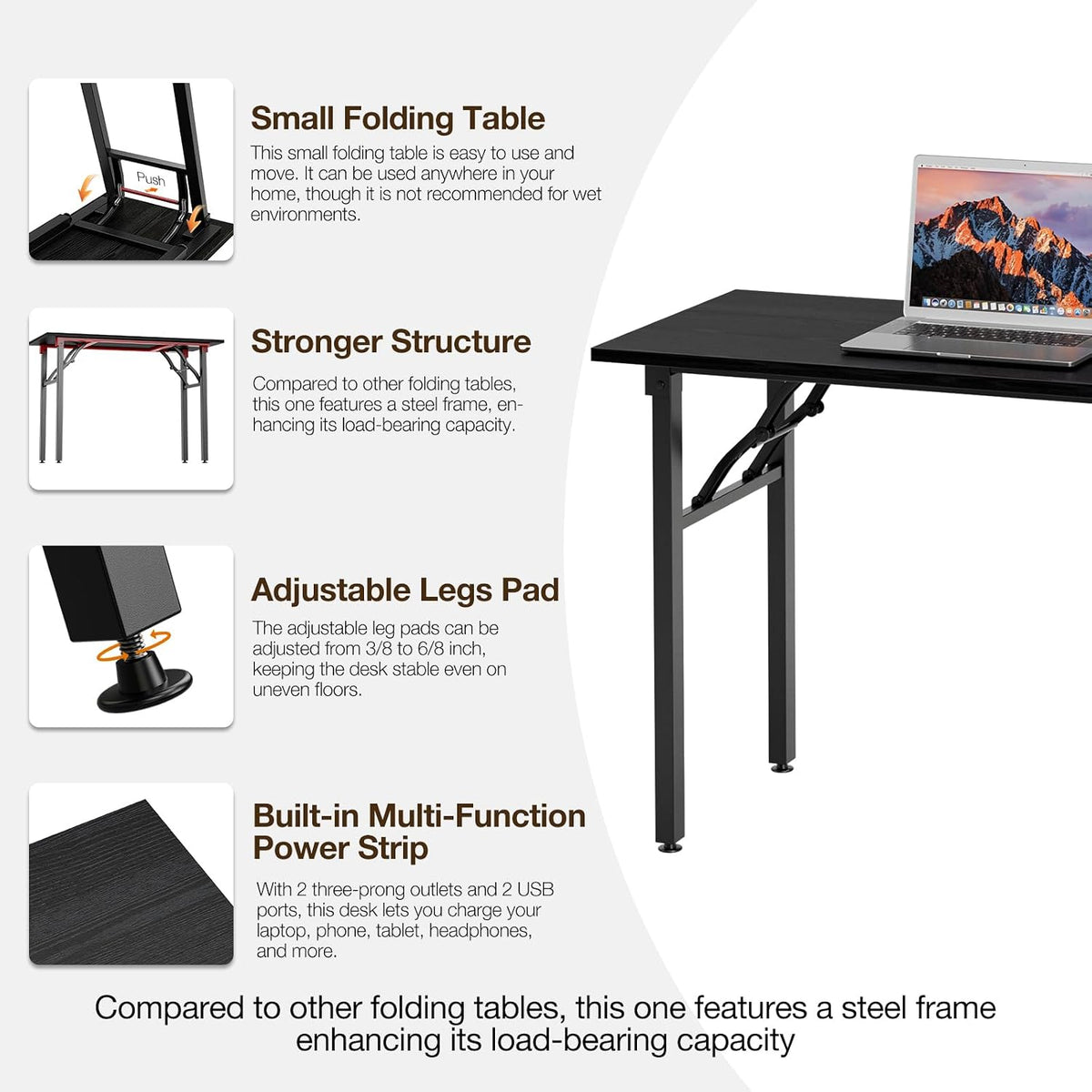 TEMI Small Computer Desk Folding Table - 35.8" Foldable Office Desk